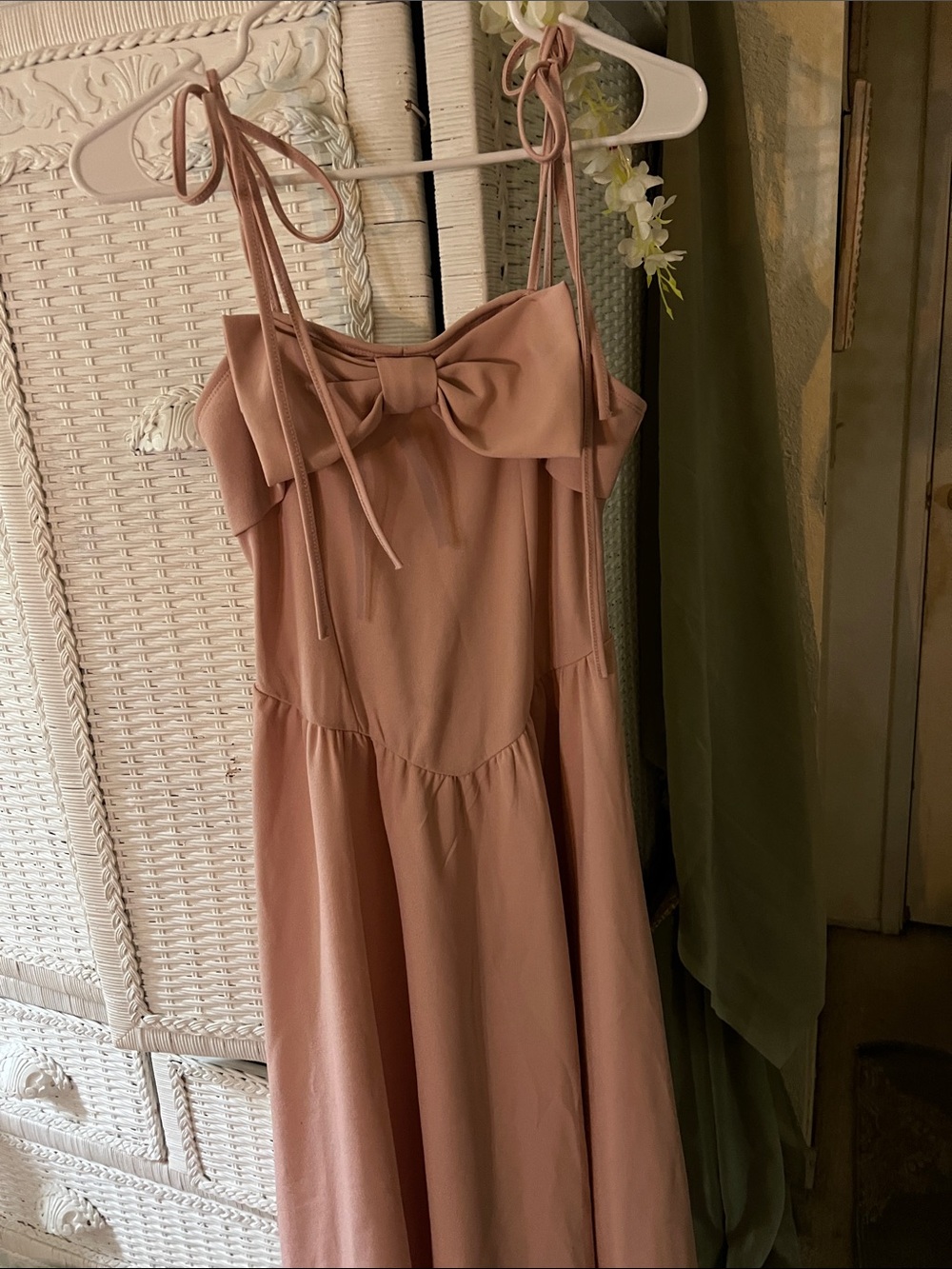 Tie-Shoulder Bow-Front Pink Dress